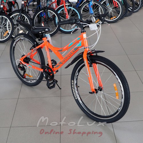 Подростковый велосипед Discovery Flint, колесо 24, рама 14, 2020, orange n turquoise n grey