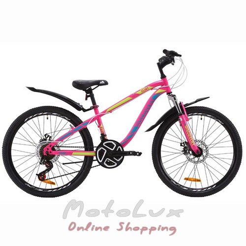 Подростковый велосипед Formula Flint AM DD, колесо 24, рама 13, 2020, pink n blue n yellow
