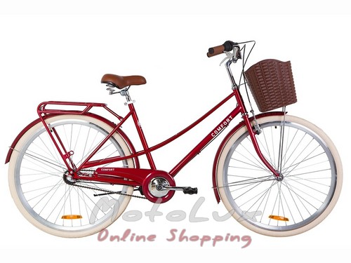 Городской велосипед Dorozhnik Comfort Female, колесо 28, рама 19,5, red, (с корзиной)