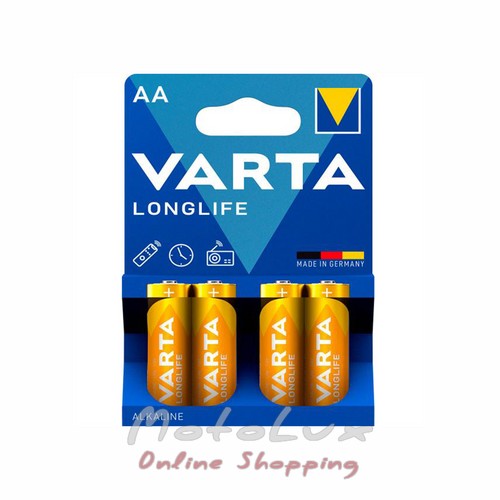 Battery Varta Longlife Alkaline AA 4, blister 4 pcs