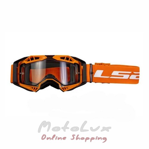 LS2 Aura motorcycle goggles, black with orange