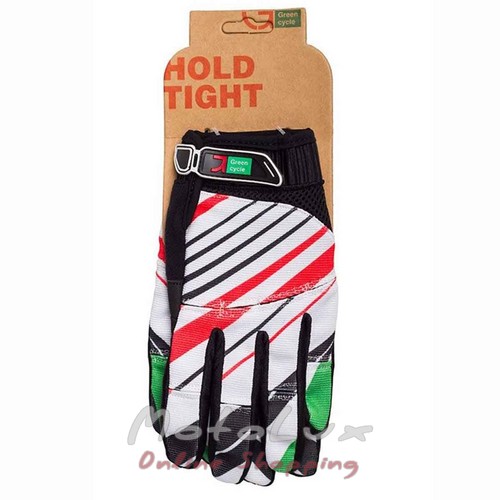 Gloves Green Cycle NC-2369-2014 MTB with closed fingers, size XL, white n red n green