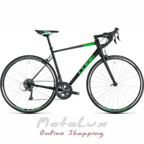 Cestný bicykel Cube Attain, kolesá 28, rám 58 cm, 2018, black n flashgreen