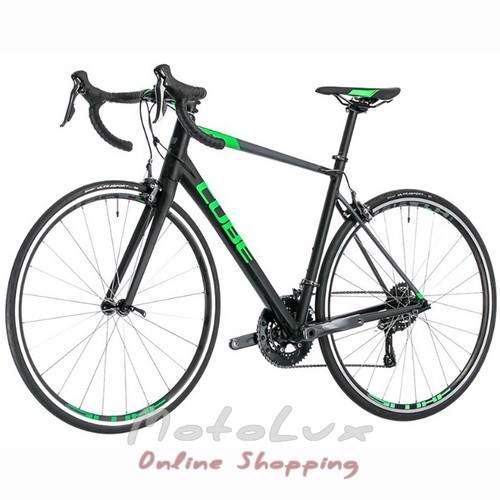 Cestný bicykel Cube Attain, kolesá 28, rám 58 cm, 2018, black n flashgreen