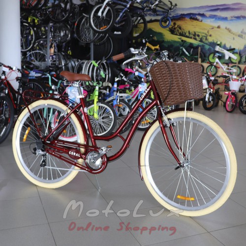 City bike Dorozhnik Coral, planetary bushing, wheel 28, frame 19, 2020, ruby