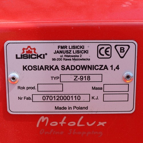 Záhradná kosačka pre traktor Lisicki LS 1.4, 1.4 m