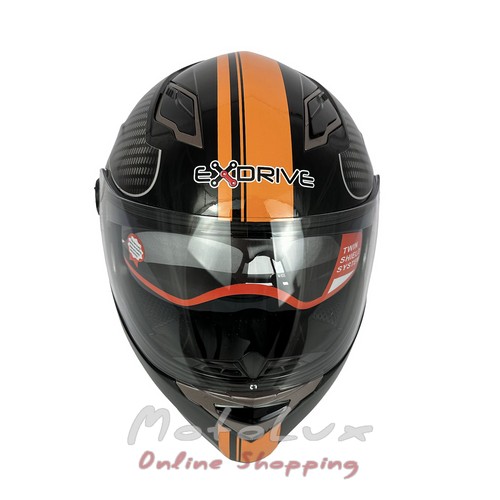 Prilba na motorku Exdrive EX 09 Carbon, veľkosť S, čierna s oranžovou