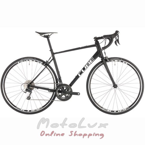 Cestný bicykel Cube Attain Race, kolesá 28, rám 62 cm, 2018, black n white