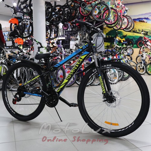 Горный велосипед Discovery Trek AM DD, колесо 26, рама 13, 2020, black n green n blue