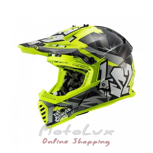 LS2 MX437 Fast Evo Mini Motorcycle Helmet, Size S, Black with Yellow