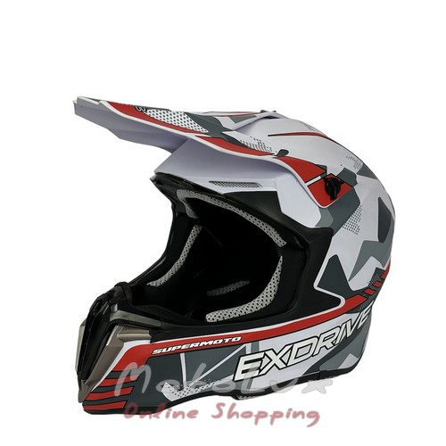Motorcycle helmet Exdrive EX 806 MX matte, size XL, white with red