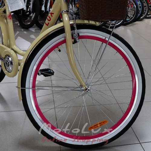 Городской велосипед Dorozhnik Lux, колесо 26, рама 17, бежевый с багажником