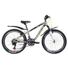 Подростковый велосипед Discovery Flint AM DD, колесо 24, рама 13, 2021, серебристо-черный с желтым