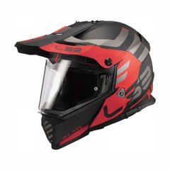 LS2 MX436 Pioneer Evo Adventurer Motorcycle Helmet, Size XL, Black with Red