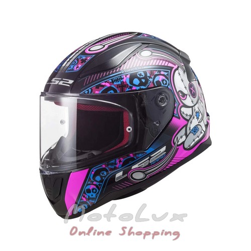 LS2 FF353 Rapid Mini Voodoo Motorcycle Helmet, Size S, Black with Pink