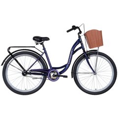 Городской велосипед Dorozhnik Aquamarine 26, тормозная рама 17, темно фиолетовый, с багажником