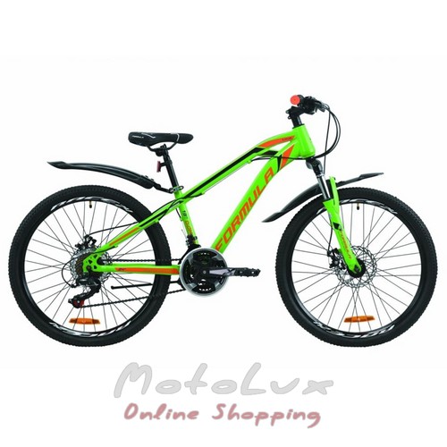 Teenage bicycle Formula Dakar AM DD, wheels 24, frame 13, 2020, green n orange n black