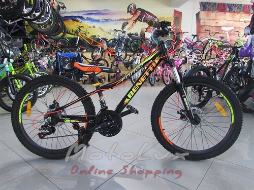 Teenage bicycle Benetti Forte DD, wheel 24, frame 13, 2019, black n orange