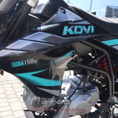 Мотоцикл Kovi PiT 150 X, чорний з бірюзовим
