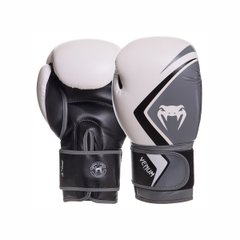 Рукавички боксерські шкіряні на липучці Venum Contender 2.0, білий з сірим