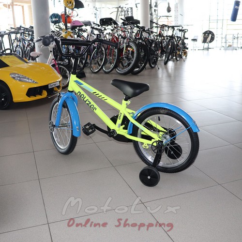 Gyermek kerékpár Neuzer BMX, kerekek 16, sárga feketével és kékkel