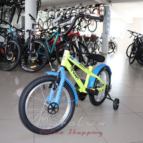Detský bicykel Neuzer BMX, kolesá 16, žltá s čiernou a modrou