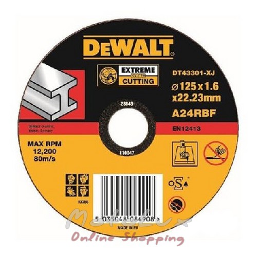 Cutting wheel DeWALT Extreme DT43301, for metal, 125*1.6*22.2mm