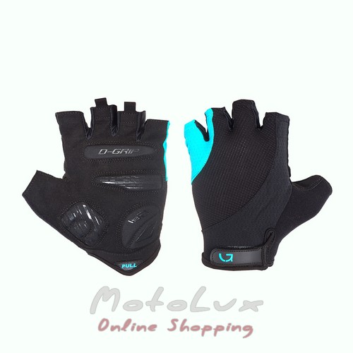 Green Cycle Pillow Gloves, Fingerless, Size M, Black and Turquoise