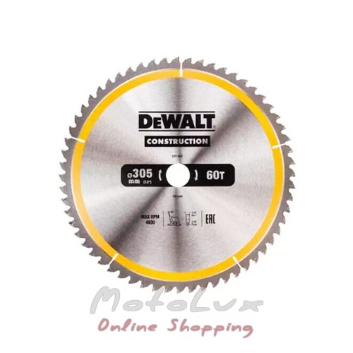 Saw blade DeWALT DT1960, 305x30 mm, 60 teeth, sharpening angle -5 degrees, ATV tooth geometry