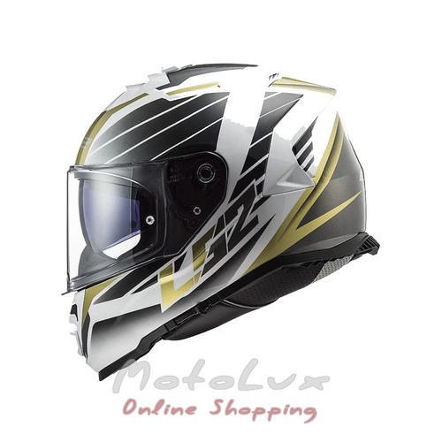 LS2 FF800 Storm Nerve Motorcycle Helmet, Size XXL, White with Gold
