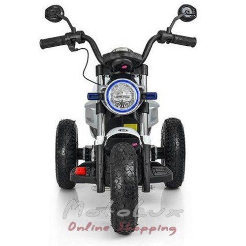 Дитячий електромотоцикл M 3687 AL-1, шкіряне сидіння, білий