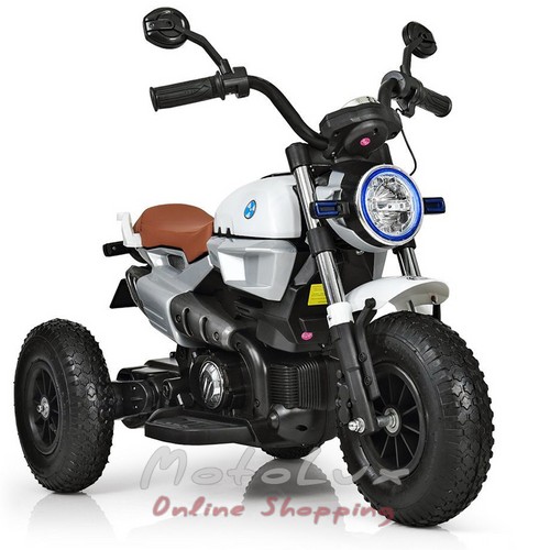 Дитячий електромотоцикл M 3687 AL-1, шкіряне сидіння, білий