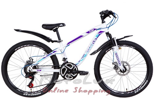 Juniorský bicykel Discovery Flint AM DD, 24 kolies, 13 rám, 2021, white n purple n blue