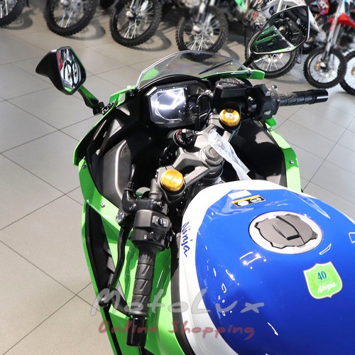 Športový motocykel Kawasaki Ninja ZX 4RR, zelená s bielou a modrou, 2024