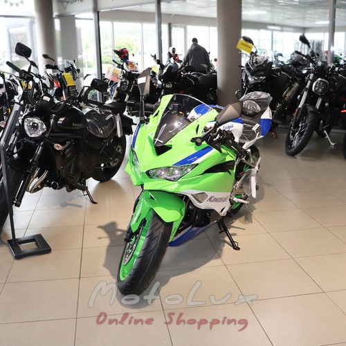 Спортивный мотоцикл Kawasaki Ninja ZX 4RR, зеленый с белым и синим, 2024