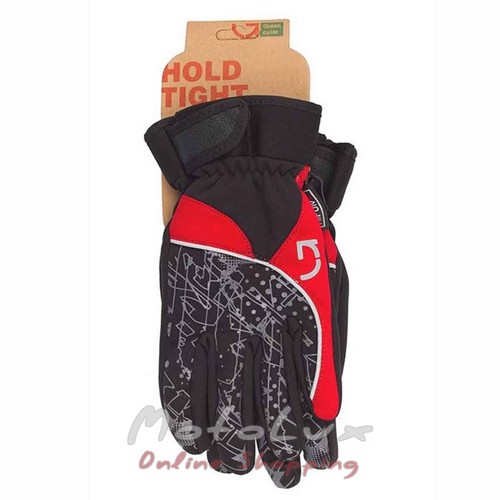 Gloves Green Cycle NC-2409-2014 Winter with closed fingers, size L, black n red