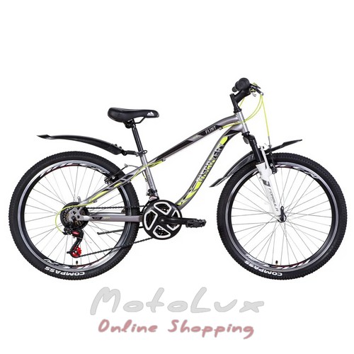 Підлітковий велосипед Discovery Flint AM DD, колесо 24, рама 13, 2021, сріблясто-чорний з жовтим