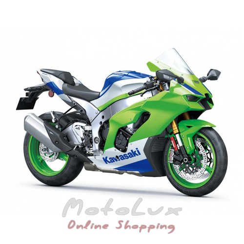 Спортивный мотоцикл Kawasaki Ninja ZX 10R, зеленый с синим и белым, 2024