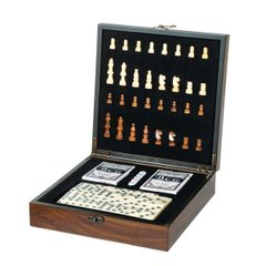 Chess domino cards 3 in 1 set of wooden board games, W2650
