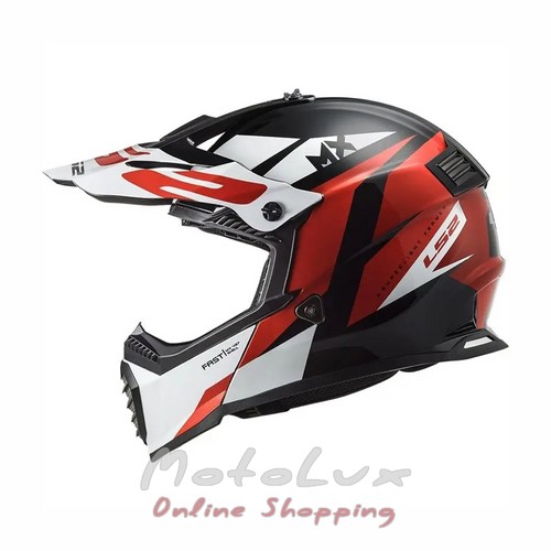 LS2 MX437 Fast Evo Strike Motorcycle Helmet, Size M, Black with Red
