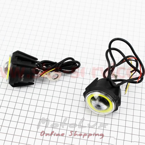 Headlight additional LED waterproof - LED lens with angelic eye rim + mount under the mirror