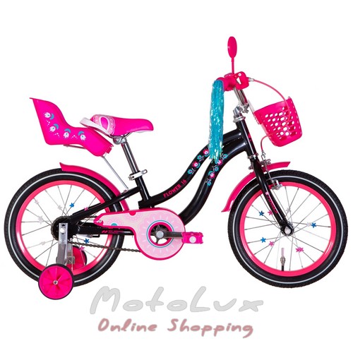 Gyermek kerékpár Formula 16 Flower Premium, váz 8.5, fekete n rózsaszín, 2022
