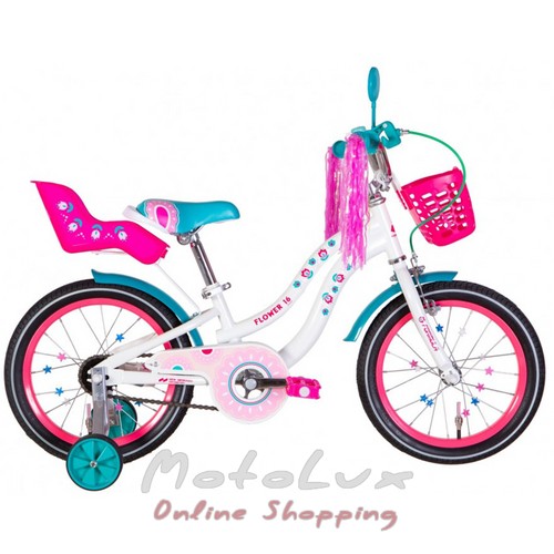 Детский велосипед Formula 16 Flower Premium, рама 8.5 ST, white n pink n turquoise, 2022