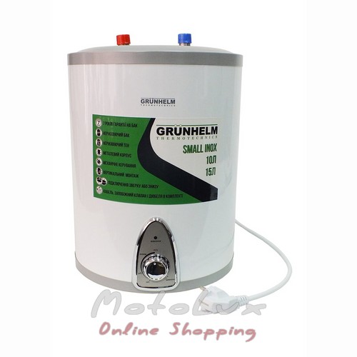 GBH I-10 V water heater, connection from above, stainless steel tank of 10 l. 1500 W, 6 bar, 75 degrees, 4.5 kg Grunhelm
