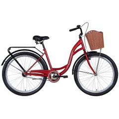 Городской велосипед Dorozhnik Aquamarine 26, тормозная рама 17, бордовый, с багажником