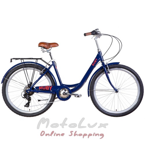 Міський велосипед Dorozhnik Ruby Vbr 26, рама 17, темно синій, з багажником, 2022