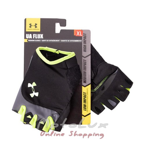 Pánske crossfitové a workoutové rukavice UAR WorkOut, veľkosť L, čierne s limetkovozelenou
