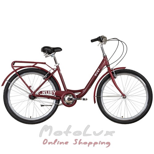 Mestský bicykel Dorozhnik Ruby 26 PH, rám 17, tmavočervený, s nosičom, 2022