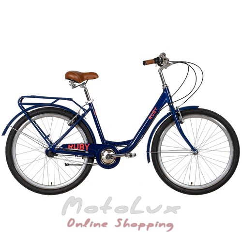 Городской велосипед Dorozhnik Ruby 26 PH, рама 17, темно синий, с багажником, 2022