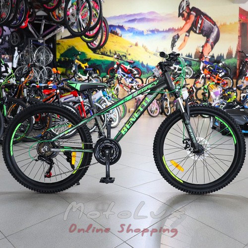 Подростковый велосипед Benetti MTB Legacy DD, колесо 24, рама 12, 2020, black n green
